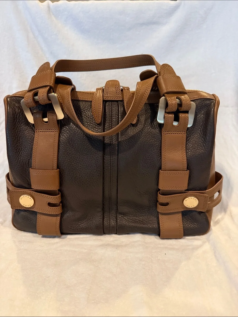 Michael Kors Leather Two-Tone Brown & Tan Women's Satchel
